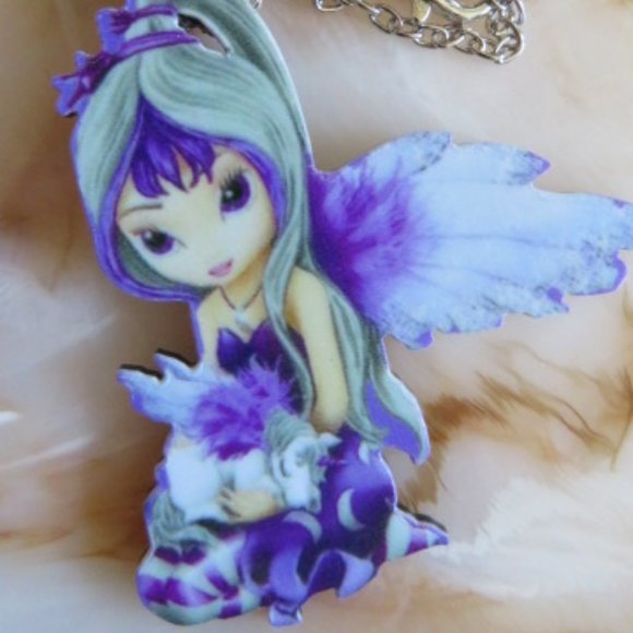 FAIRY Faerie & Unicorn PENDANT Necklace Hard Plastic (K305) - Picture 1 of 4